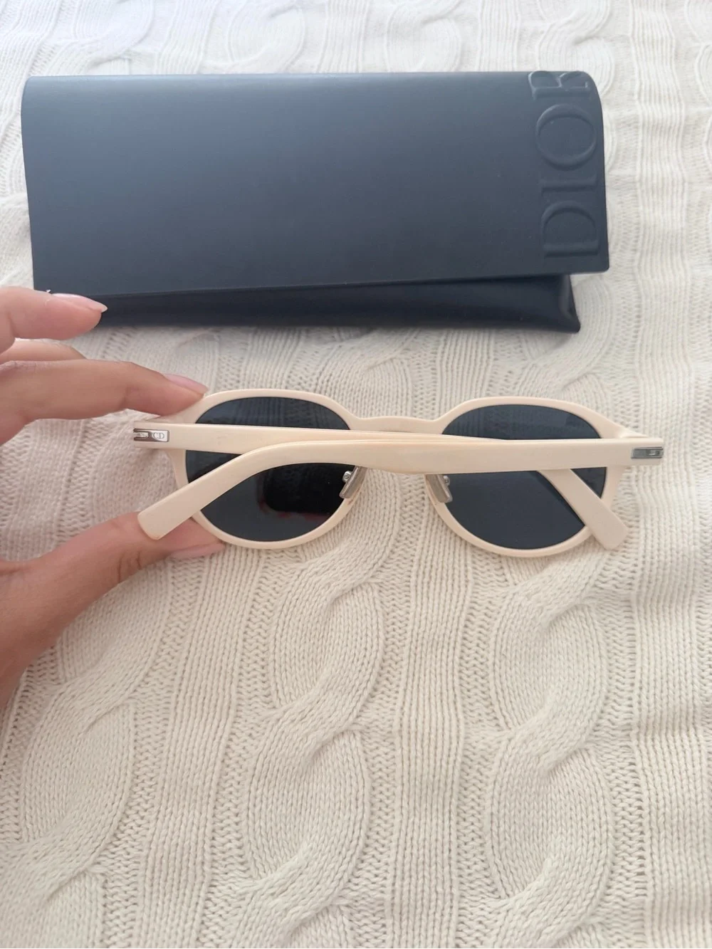 Dior Round Sunglasses in Cream Frame with Black Lenses